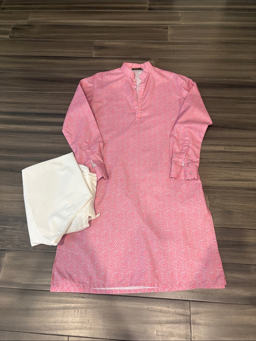 Men's Pink Patterned Kurta with pant - Classic Long Sleeve